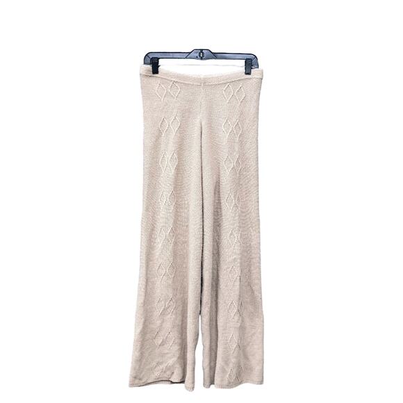 Nasty Gal Knit Lounge Pants Diamond Embroidered Wide Leg Tan Medium - Picture 1 of 6